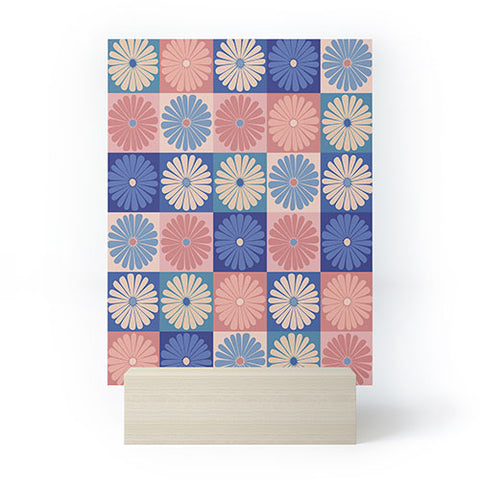 Colour Poems Checker Daisies II Blue Pink Mini Art Print