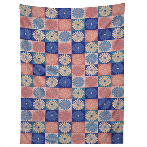 Colour Poems Checker Daisies II Blue Pink Tapestry