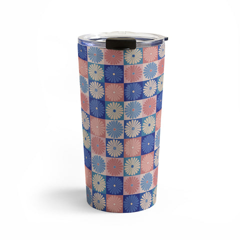 Colour Poems Checker Daisies II Blue Pink Travel Mug