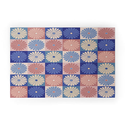 Colour Poems Checker Daisies II Blue Pink Welcome Mat