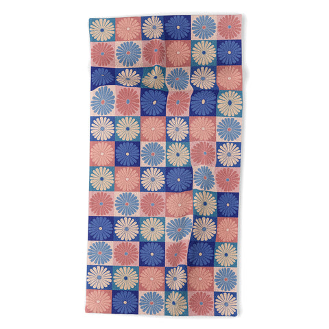 Colour Poems Checker Daisies II Blue Pink Beach Towel