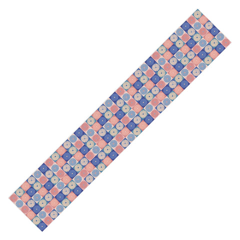 Colour Poems Checker Daisies II Blue Pink Table Runner