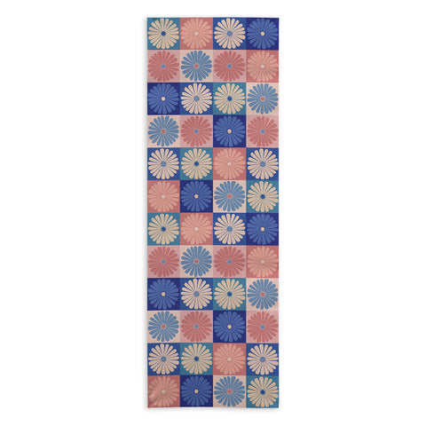 Colour Poems Checker Daisies II Blue Pink Yoga Towel