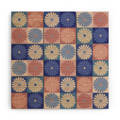 Colour Poems Checker Daisies II Blue Pink Wood Wall Mural