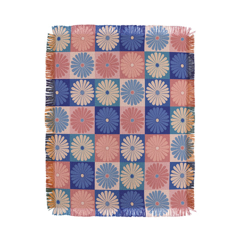 Colour Poems Checker Daisies II Blue Pink Throw Blanket