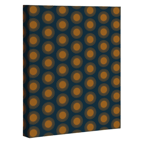 Colour Poems Cheerful Sun Pattern Navy Blue Art Canvas