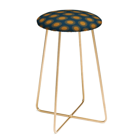 Colour Poems Cheerful Sun Pattern Navy Blue Counter Stool