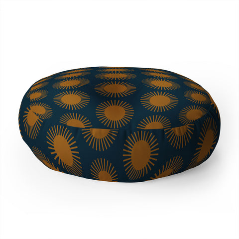 Colour Poems Cheerful Sun Pattern Navy Blue Floor Pillow Round