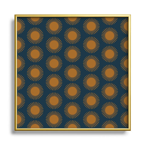 Colour Poems Cheerful Sun Pattern Navy Blue Square Metal Framed Art Print