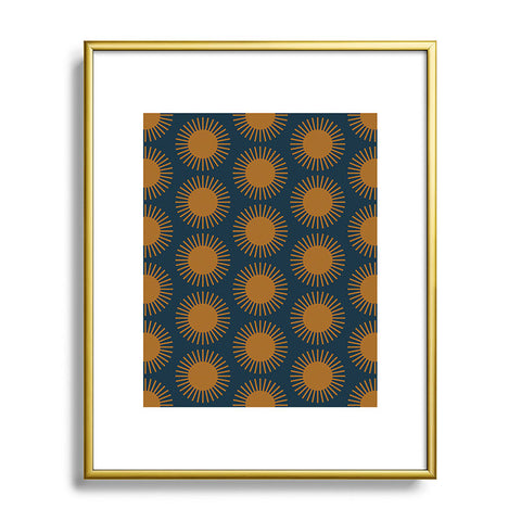 Colour Poems Cheerful Sun Pattern Navy Blue Metal Framed Art Print