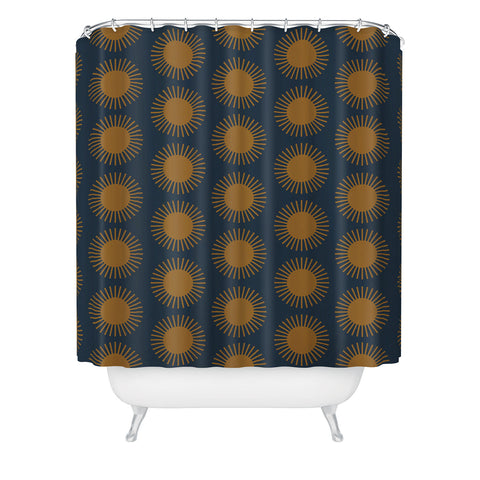Colour Poems Cheerful Sun Pattern Navy Blue Shower Curtain