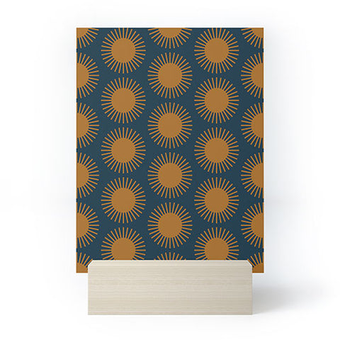 Colour Poems Cheerful Sun Pattern Navy Blue Mini Art Print