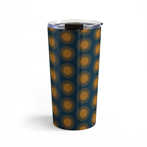 Colour Poems Cheerful Sun Pattern Navy Blue Travel Mug