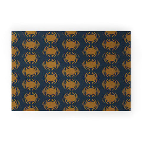 Colour Poems Cheerful Sun Pattern Navy Blue Welcome Mat