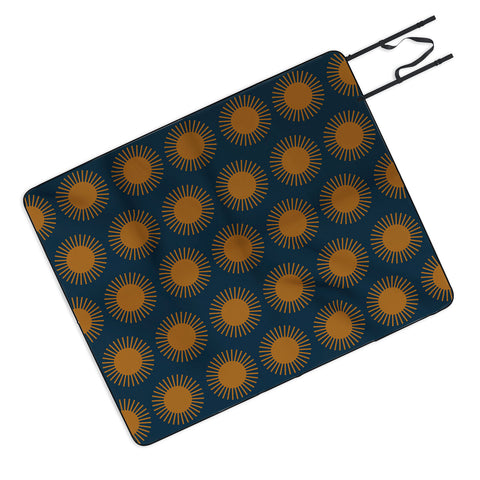 Colour Poems Cheerful Sun Pattern Navy Blue Picnic Blanket