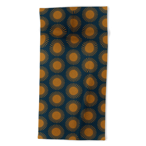 Colour Poems Cheerful Sun Pattern Navy Blue Beach Towel