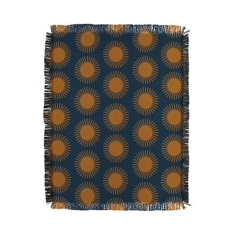 Colour Poems Cheerful Sun Pattern Navy Blue Throw Blanket
