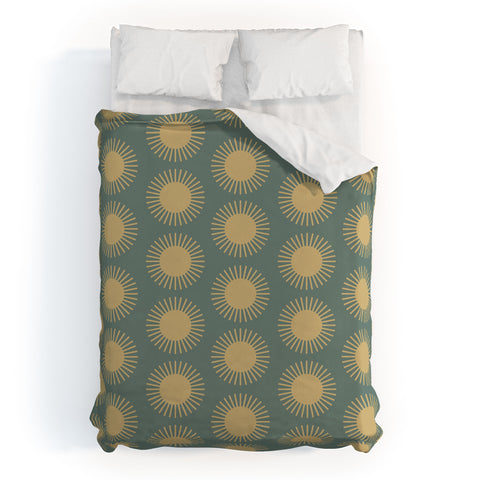 Colour Poems Cheerful Sun Pattern Sage Duvet Cover