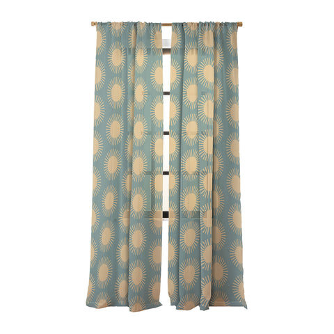 Colour Poems Cheerful Sun Pattern Sage Sheer Window Curtain