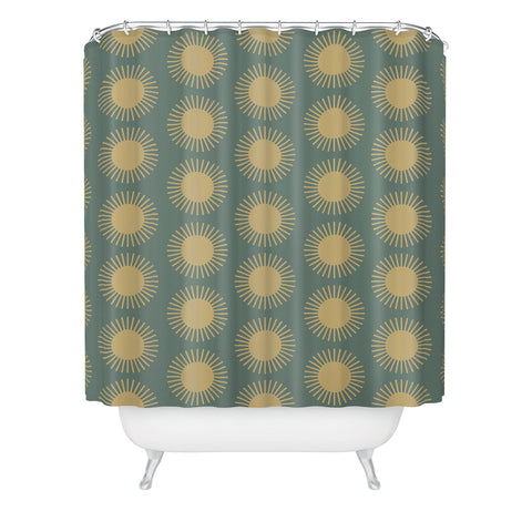 Colour Poems Cheerful Sun Pattern Sage Shower Curtain
