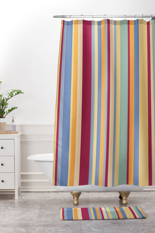 Colour Poems Classic Retro Stripes I Shower Curtain And Mat