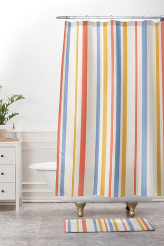 Colour Poems Classic Retro Stripes III Shower Curtain And Mat