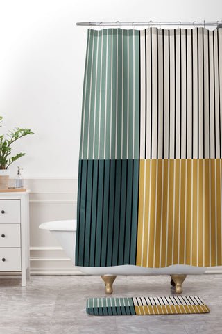 Colour Poems Color Block Line Abstract VIII Shower Curtain And Mat