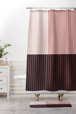 Colour Poems Color Block Line Abstract XI Shower Curtain And Mat