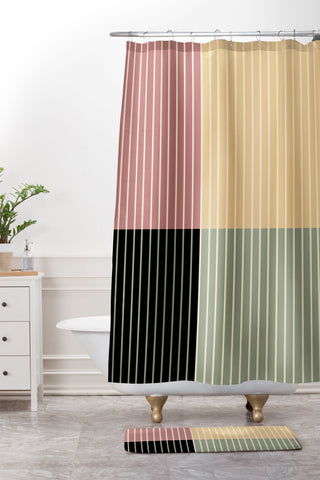 Colour Poems Color Block Line Abstract XII Shower Curtain And Mat