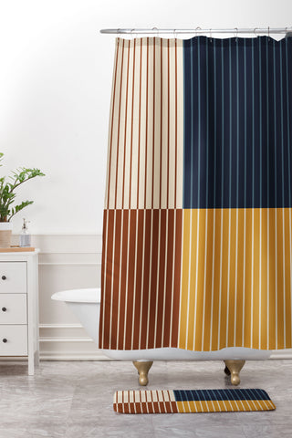 Colour Poems Color Block Line Abstract XIII Shower Curtain And Mat