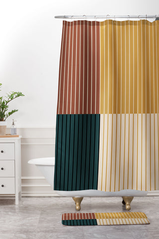 Colour Poems Color Block Line Abstract XV Shower Curtain And Mat