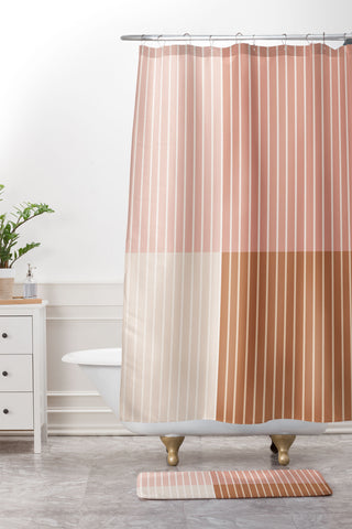 Colour Poems Color Block Line Abstract XVI Shower Curtain And Mat