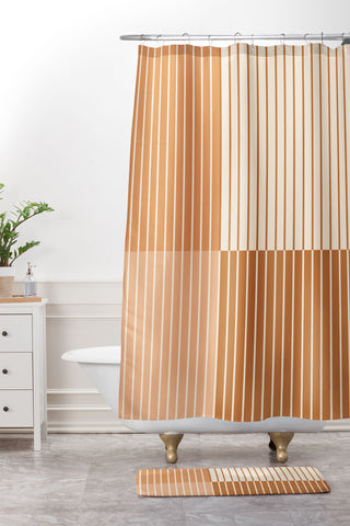 Colour Poems Color Block Lines Peach Fuzz Shower Curtain And Mat