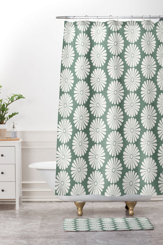 Colour Poems Daisy Pattern XXXIV Green Shower Curtain And Mat