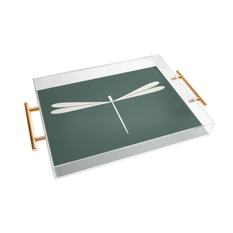 Colour Poems Dragonfly Minimalism Green Acrylic Tray