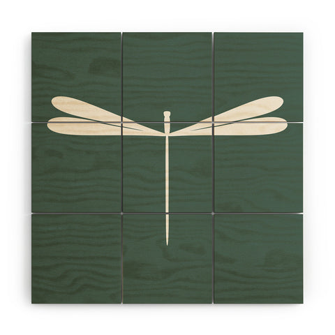 Colour Poems Dragonfly Minimalism Green Wood Wall Mural