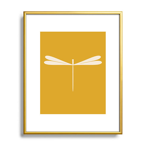 Colour Poems Dragonfly Minimalism Yellow Metal Framed Art Print