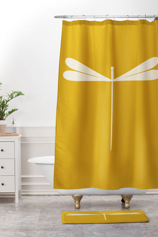 Colour Poems Dragonfly Minimalism Yellow Shower Curtain And Mat