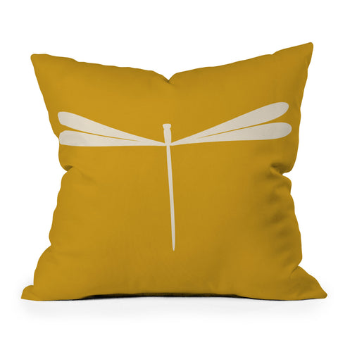 Colour Poems Dragonfly Minimalism Yellow Outdoor Throw Pillow