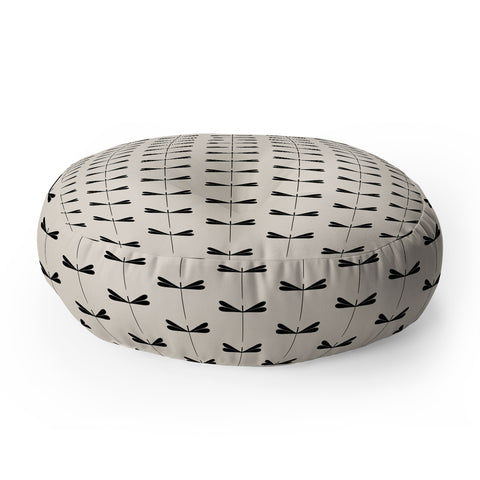 Colour Poems Dragonfly Pattern Black White Floor Pillow Round
