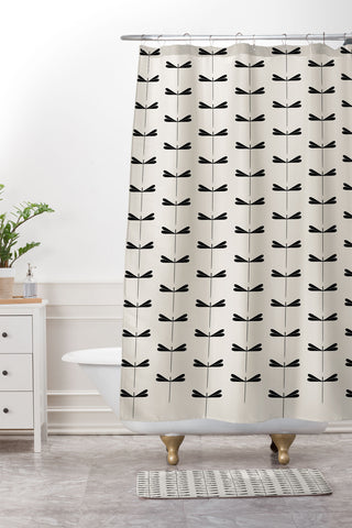 Colour Poems Dragonfly Pattern Black White Shower Curtain And Mat