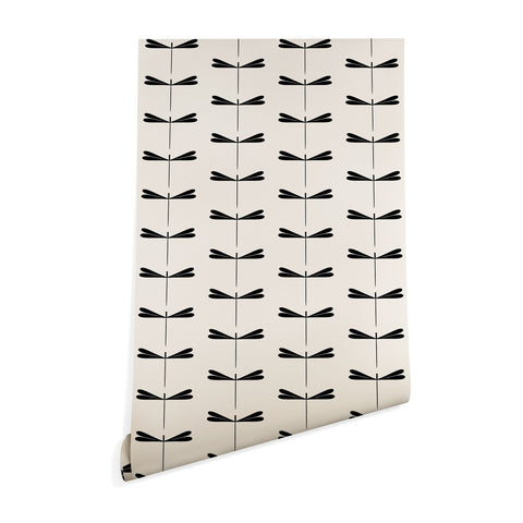 Colour Poems Dragonfly Pattern Black White Wallpaper