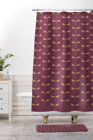 Colour Poems Dragonfly Pattern Mauve Shower Curtain And Mat