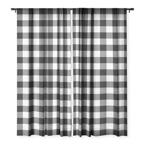 Colour Poems Gingham Black and White Sheer Window Curtain