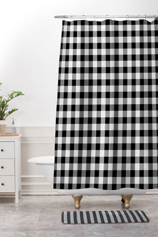 Colour Poems Gingham Black and White Shower Curtain And Mat