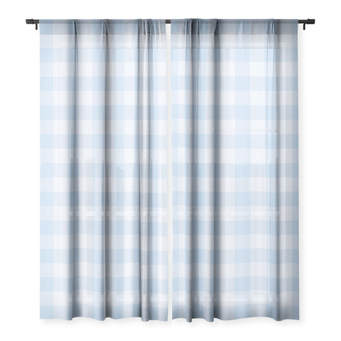Colour Poems Gingham Pattern Blue Sheer Window Curtain