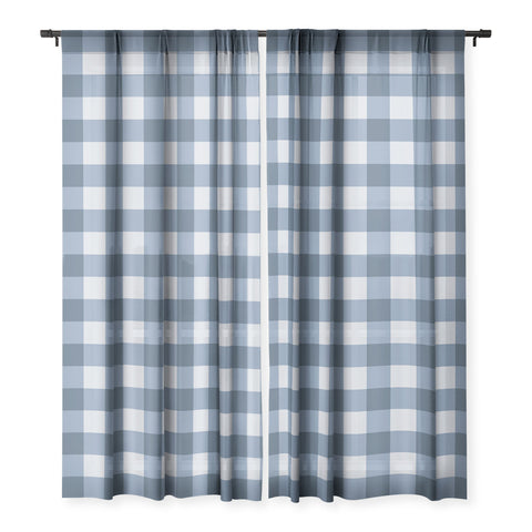 Colour Poems Gingham Pattern Classic Blue Sheer Window Curtain