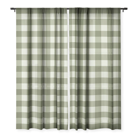Colour Poems Gingham Pattern Moss Sheer Window Curtain