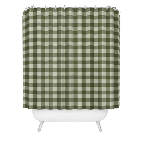 Colour Poems Gingham Pattern Moss Shower Curtain