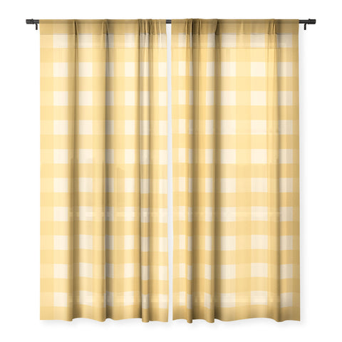 Colour Poems Gingham Pattern Yellow Sheer Window Curtain